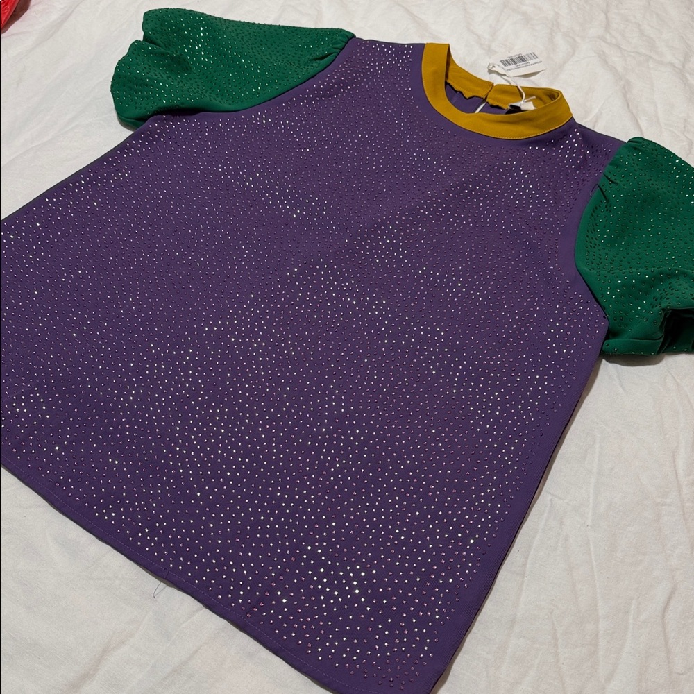 Festive Rhinestone Mardi Gras Top - Picture 2 of 5